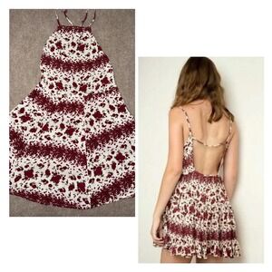 Brandy Melville Rose Print Halter Mini Dress – One Size Rayon Sundress